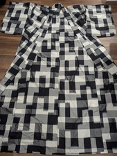 Casual kimono yukata black white checkered pattern