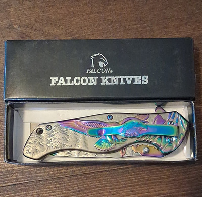 Falcon Knives Rainbow Shark Hawkbill Liner Lock 440 SS Manual Multicolor