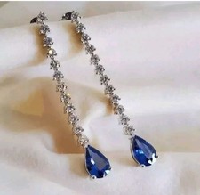 Pear Cut Simulated Blue Sapphire Women's Drop Earrings In !4K White Gold Plated