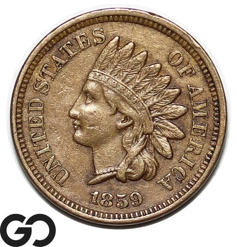 1859 Indian Head Cent Penny, Choice XF++ First Year Series Issue