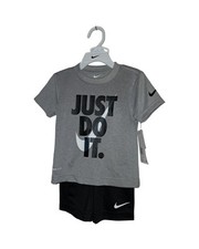 Nike Boys Dri-fit Gray T-Shirt  Black Shorts Set Just Do It Graphic Size 2T