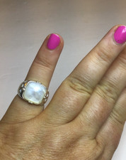 Vintage Square cut Mother of Pearl in Sterling Silver Setting Ring, Size 5.5