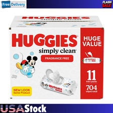 Huggies Simply Clean Unscented Baby Wipes, 11 Flip-Top Packs 704 Wipes Total 