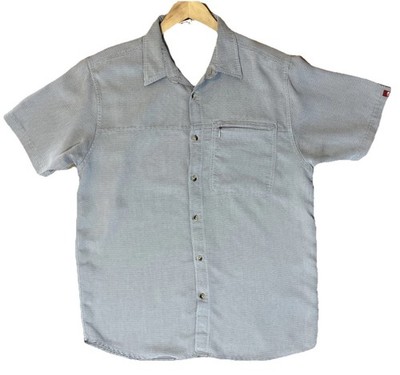 North Face Shirt Zip Pocket Mens L Gray Print Short Sleeve Button Up Modal TNF