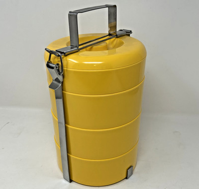 Tiffin box 4layer bento Crate &Barrel yellow large high quality lunch picnic NOS