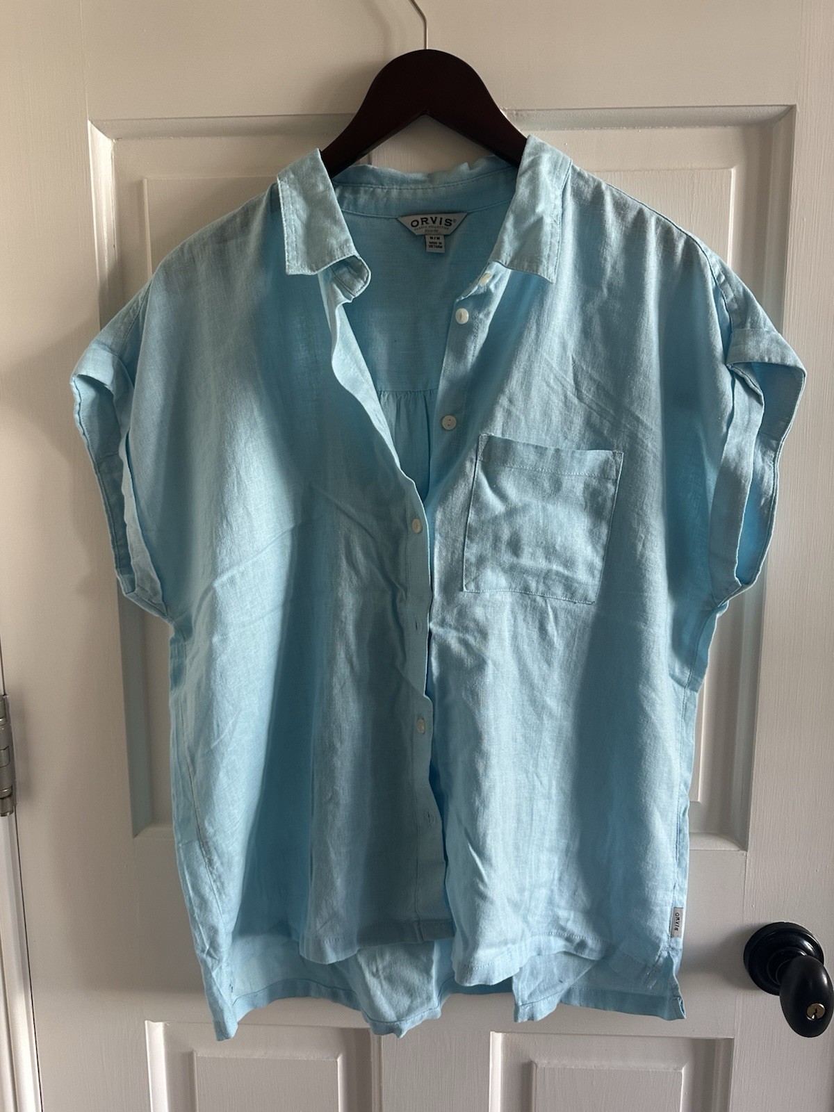 Orvis Linen Blend Button Down Shirt Size Medium Lightweight Summer Wear
