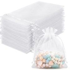 FUNFERY 100Pcs White Organza Bags 3x4in,Small Mesh Drawstring Gift Bag