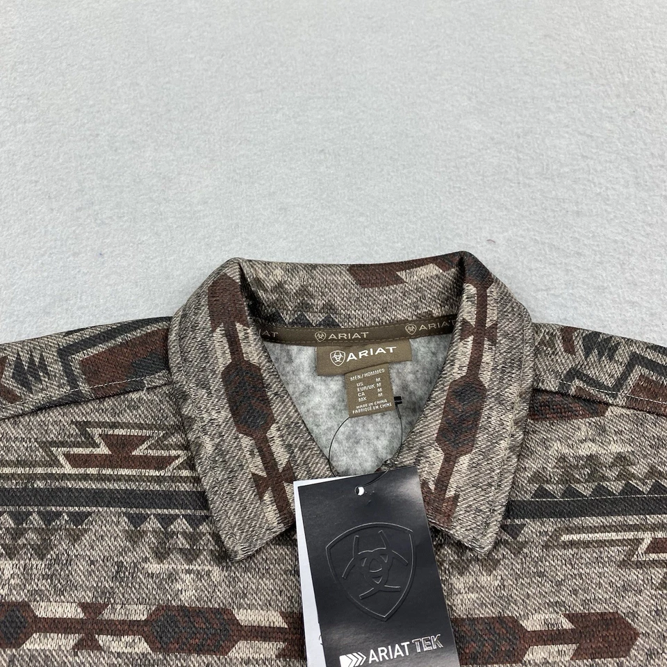 Ariat Shirt Jacket Mens Medium Brown Aztec Fleece Caldwell Western Cowboy - Image 3 of 4