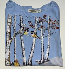 Vintage Collections Etc. Winter Bird Scene Sequined Christmas Shirt Top Sz Large
