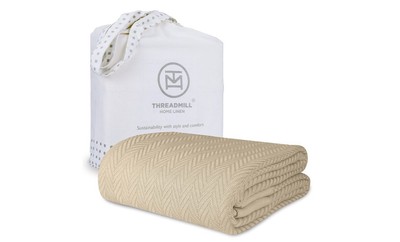 Threadmill Luxury Cozy 100% Cotton Blanket King Bed 106'' x 92'' Beige