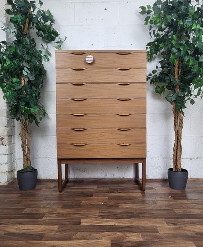Vintage Mid-Century Europa Teak Tallboy Chest Of 7 Drawers Scandi Retro MCM