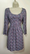 White Stuff purple jersey bird print empire Tunic Dress 10 pippy new 3/4 sleeve