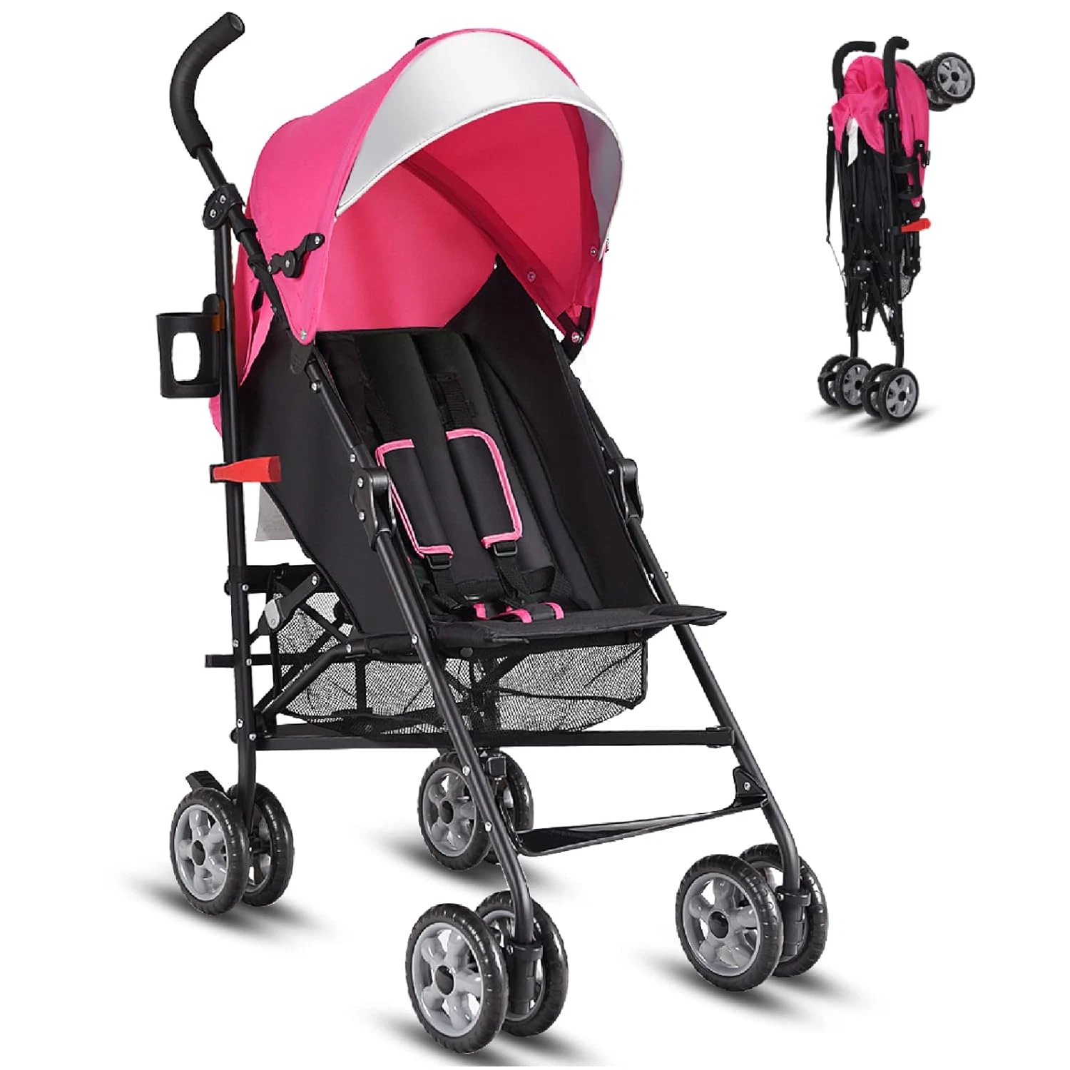 Compact Lightweight Baby Stroller for Travel - Adjustable, Foldable, Pink