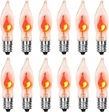 C18 Flicker Flame Light Bulbs - 1 Watt, 120 Volt, E12 Candelabra Clear Bulb 