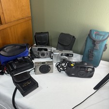 VINTAGE Lot of 5 Assorted Cameras/cases Canon- Pentax -Konica- Minolta -