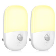 Plug In Motion Sensor Night Light Dimmable Warm White LED Dusk to Dawn 2 Pack