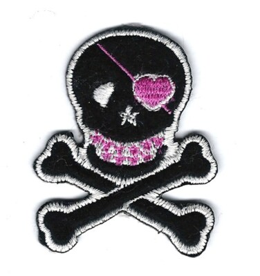 1.75X2.25'' Skeleton Skull pink eye patch EMBROIDER IRON ON SEW ON PATCH applique