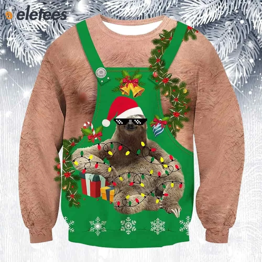 Hairy Chest Sloth Ugly Christmas Sweater SCXV6BDT