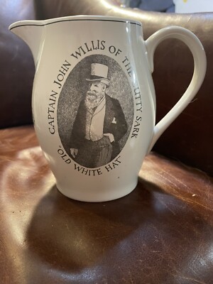 VTG CUTTY SARK Scotch Whisky Pub Jug Pitcher Old White Hat Capt John Willis 7 