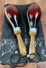 Maracas Leather, Professional, Painted Cherry Red Fade To Black  Design W/Bag.