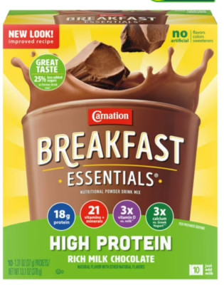 Chocolate High Protein Carnation Breakfast(120 ct) Essentials Nutritional Drink