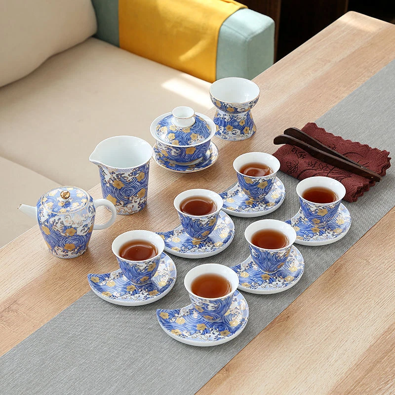 Juego completo de té de porcelana tetera color esmalte artesanal taza de té estera platillo Gaiwan Foto 3 de 4