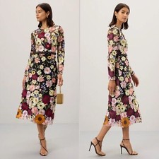 Mac Duggal 68462 18 High Neck Black Floral Embroidered Beaded A-Line Midi Dress