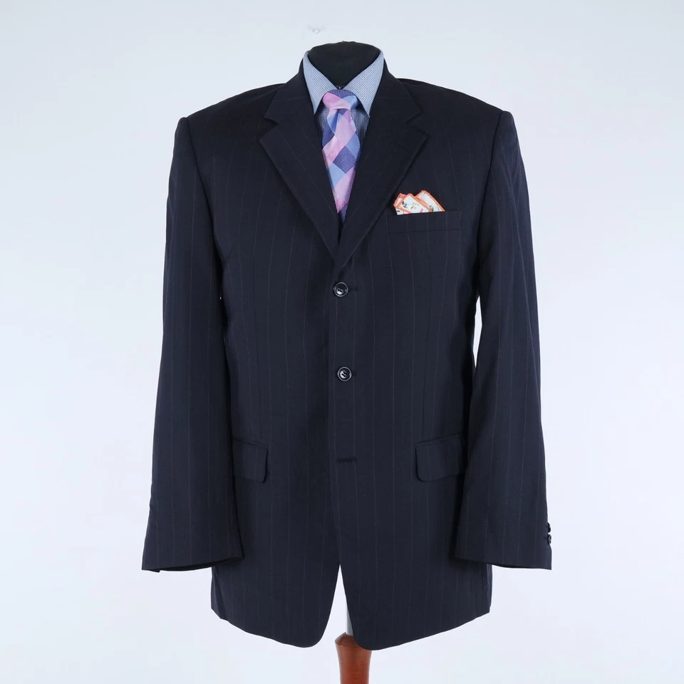 Abrigo deportivo a rayas para hombre 44L talla EE. UU. FILLI CERRUTI lana negro chaqueta blazer Foto 2 de 4