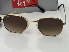 NEW Ray-Ban RB3548 001/51 Arista HEXAGONAL / Brown Gradient Lenses Sunglasses 51