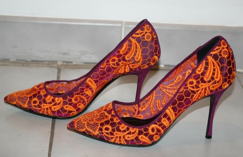 Nicholas Kirkwood Orange Embroidered Overlay Lace Purple Suede Heel US 7  $695 - Picture 2 of 12