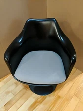 MCM Vintage Tulip Chair Black Signed 1957 Eero Saarinen Swivel W/Cushion Knoll