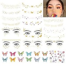 32 Sheets Face Temporary Tattoo, 20 sheets Glitter Metallic Freckle Tattoos,