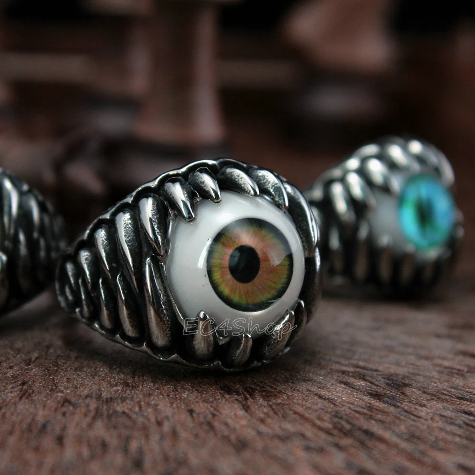 Anillo de motociclista de acero inoxidable 316L plata mal de ojo dientes de dragón retro punk para hombre Foto 3 de 4