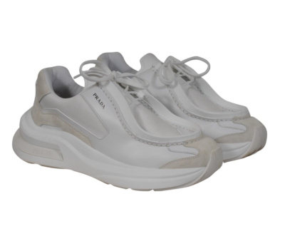 Prada Mixed Media Systeme Sneakers Sz US 10 UK 9 White Leather Low