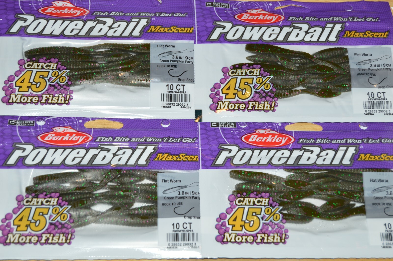 15 Packs Of Berkley MaxScent Powerbait 3.6" Flat Worms In Assorted Colors - Foto 4