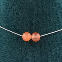 Steine Und MinéRaux. Halskette 2 Perlen Chalcedon Orange 8 Mm. Kette Stahl I