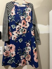 Kate Kasin Long Sleeve Floral Dress Woman's Size Large Blue Pink