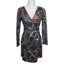 Gianni Bini Sequin Mini Dress Womens S  Black Silver Metallic Mesh Reputation