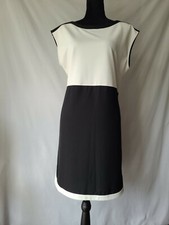 CREMIEUX Black White Short Sleeves Hi- Low Color Block T Shirt Dress Medium