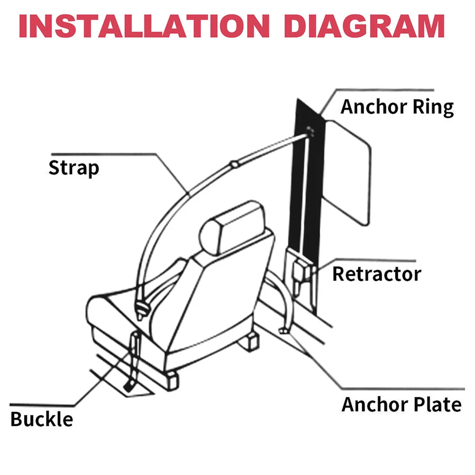 2 Set 3 Point Retractable Car Safety Seat Belt Lap Diagonal Belt Adjustable Kit - Imagem 3 de 4