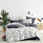 Leaves & Gray Floral Bedding Set: 1 Duvet Cover 2 Pillow Shams Queen/King/Cal K