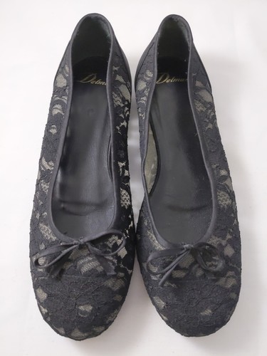 $149 DELMAN 7 N Shoes Ballet Flats Black Lace Bow Gorgeous - Picture 3 of 6