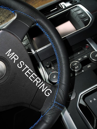 FOR SKODA OCTAVIA II 04-13 LEATHER STEERING WHEEL COVER LIGHT BLUE DOUBLE STITCH - Picture 2 of 3