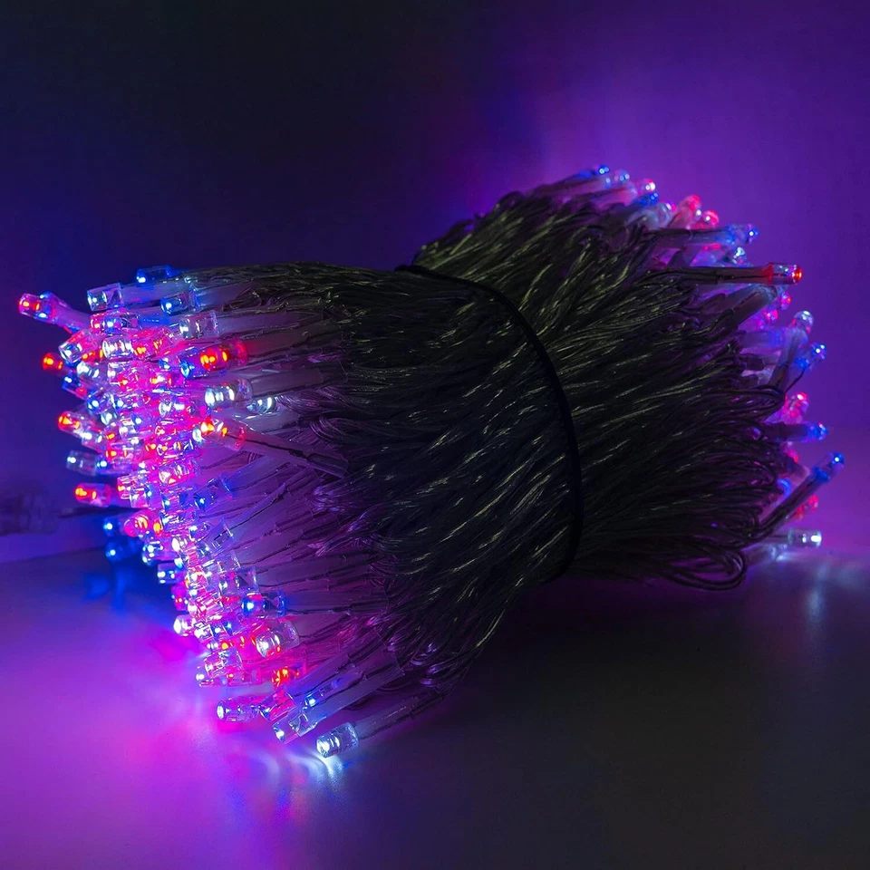 Cadena de Luces 300 LED 100 FT, Impermeable, 8 Modos, Azul/Rojo/Blanco, para Interior/Ou Foto 2 de 4