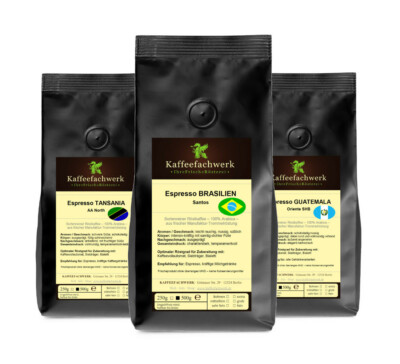 Espresso Probierpaket 3x500g   Probierset single origin Espresso ganze Bohnen