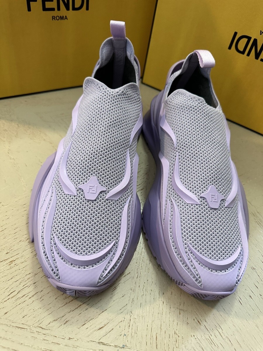 NIB $1050 Fendi Men Flow Knit Low Top Sneakers Lilac/Purple