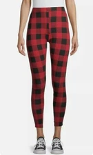 No Boundaries Women's Ankle Legging size XL Buffalo Plaid Red Elastic Waist New