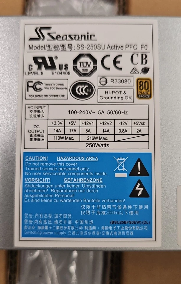 Seasonic SS-250SU Active PFC FO Power Supply 250W 100-240V - Image 2 of 3