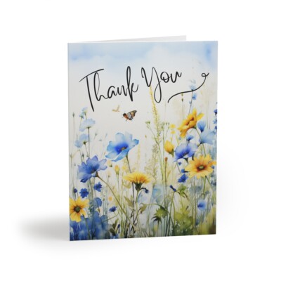 Watercolor Wildflower Thank You Cards / Blank inside (8, 16, and 24 pcs)