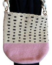 Soraya Hennessy Midi Bucket Shoulder Bag Purse Crochet Pink Black Leopard Boho